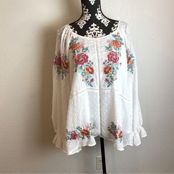 Savanna Jane Tops - Savanna Jane Floral Embroidered Swiss Dot Top